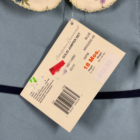 NEW Vintage McDonalds McKids Jumper Dress Set Girls 18 Months blue floral 90s - Picture 7 of 12